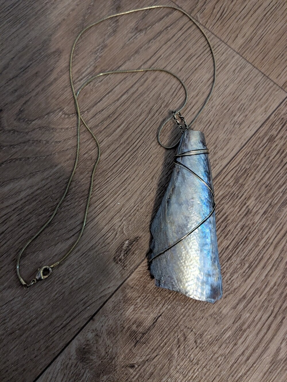 Handcrafted Blue Labradorite Pendant Necklace - Gold Wire Wrap